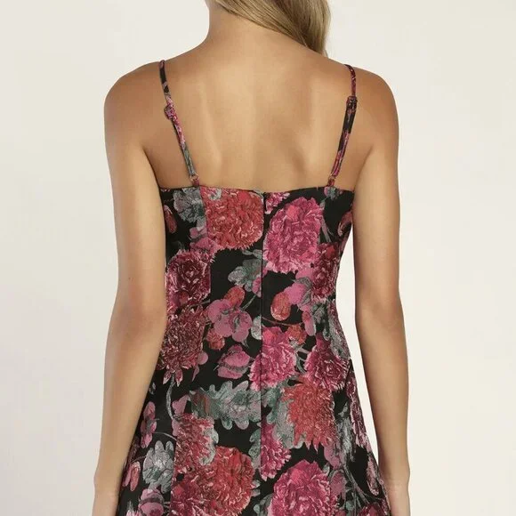 NWT Lulus Bewitching Blooms Black Floral Jacquard Mini Dress with Pockets​ - Picture 3 of 9